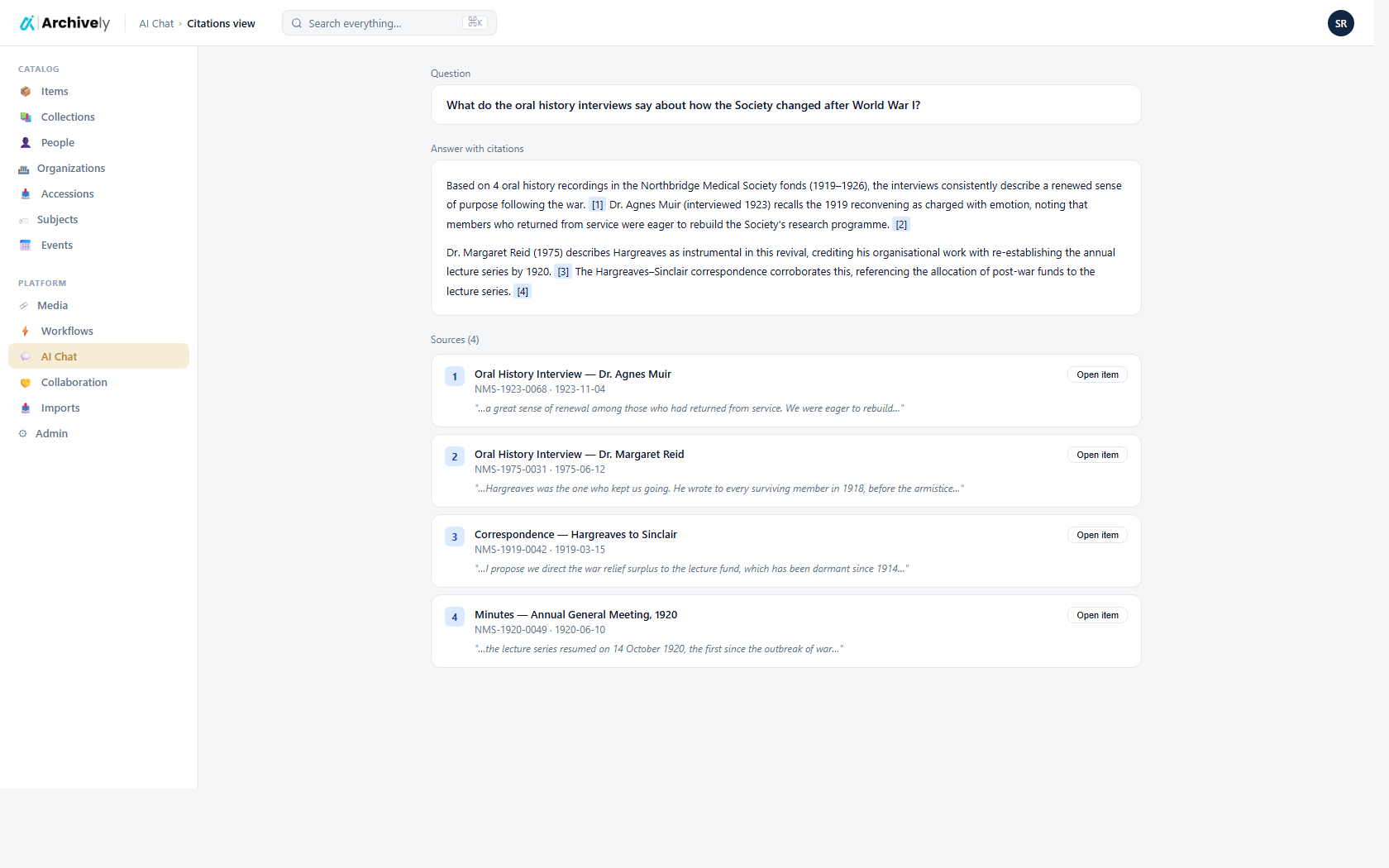 Chat answer with citations