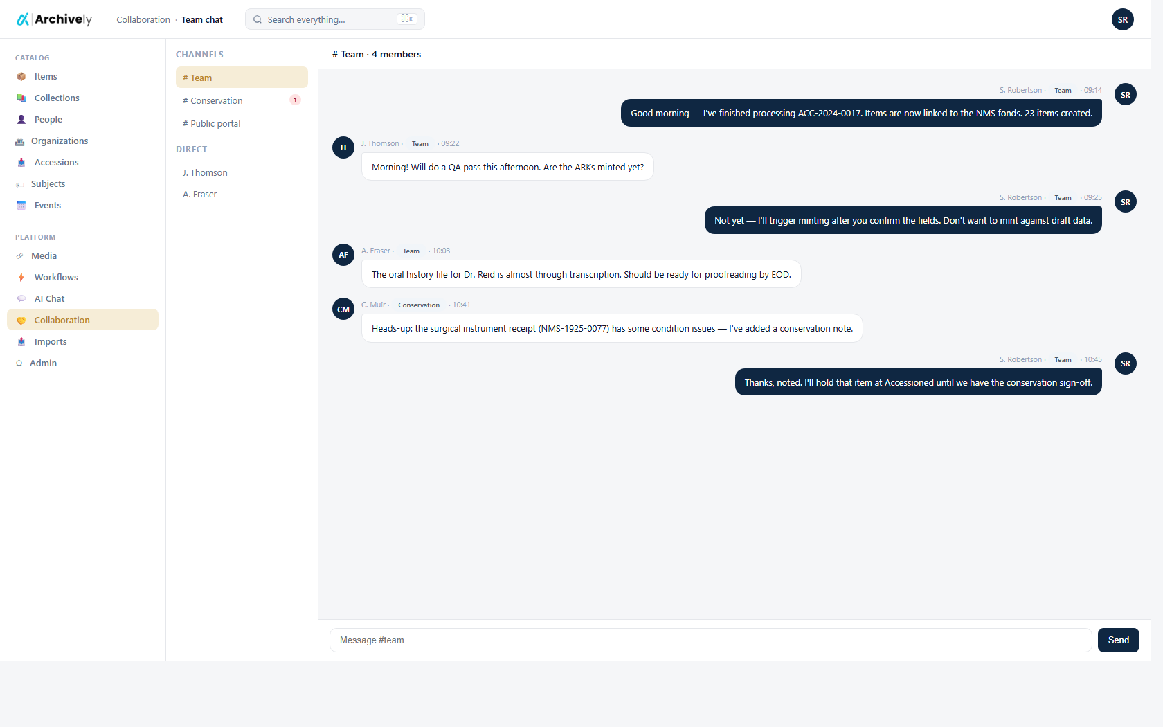 Team chat panel