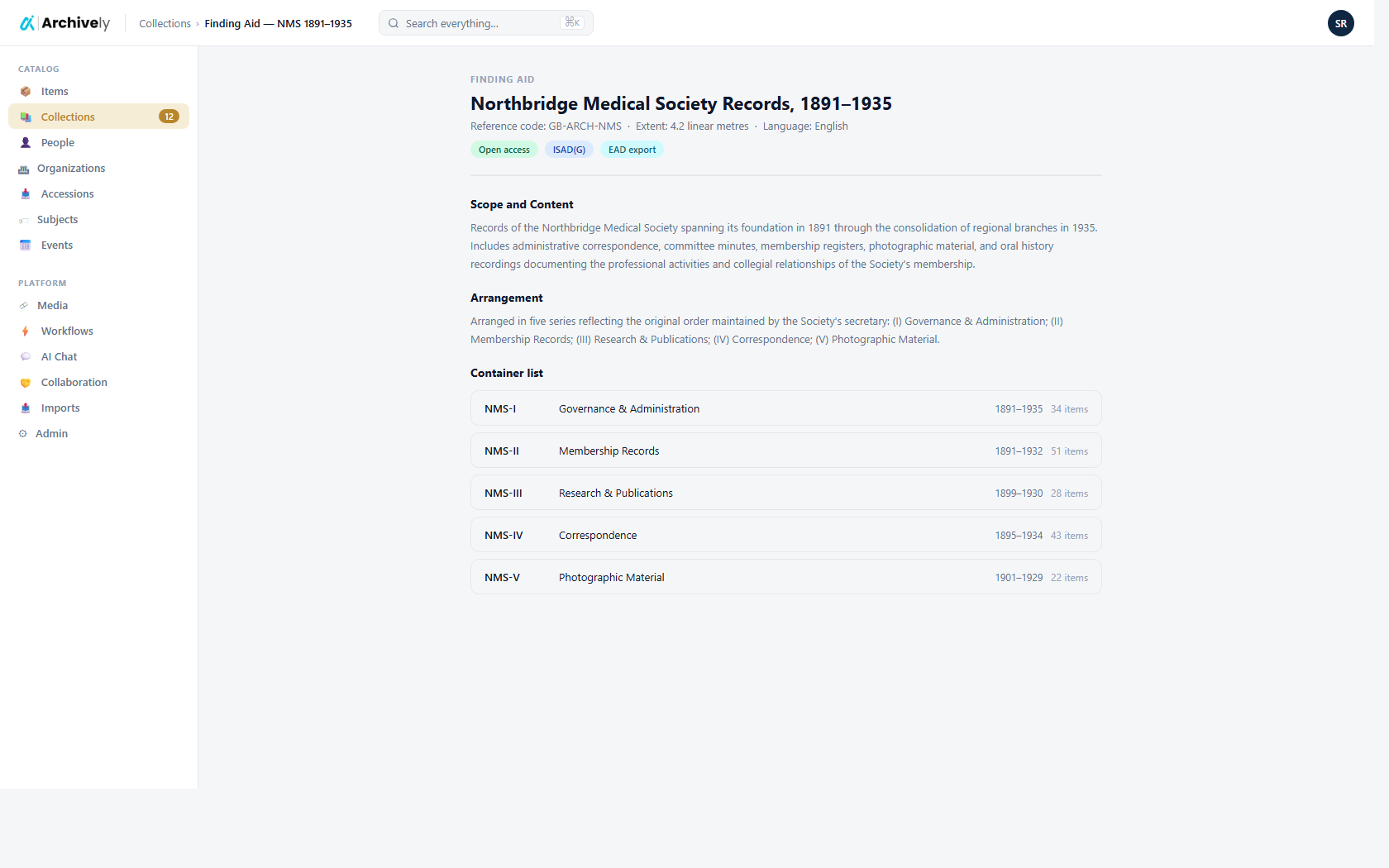 Finding aid preview
