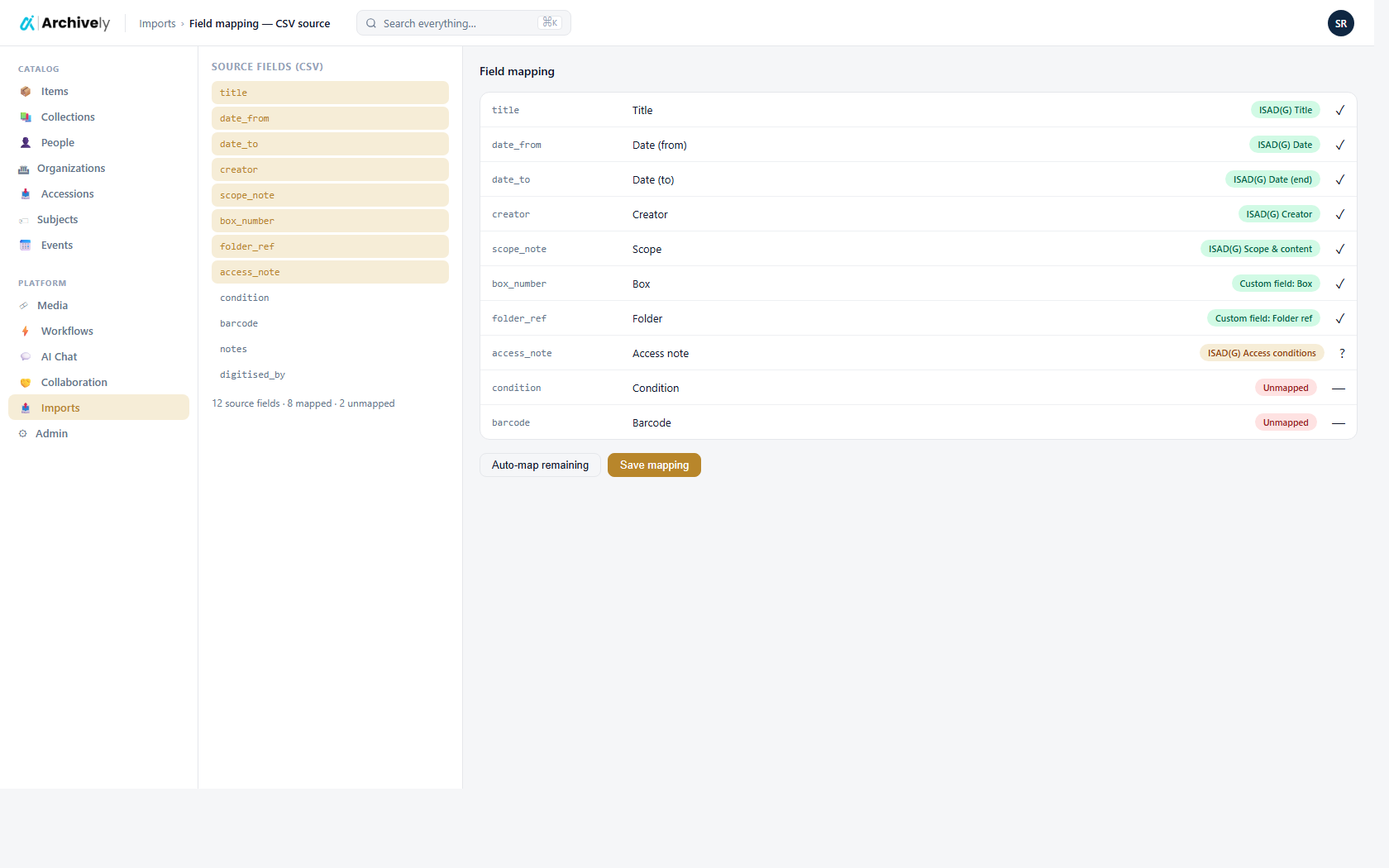 Field mapping interface