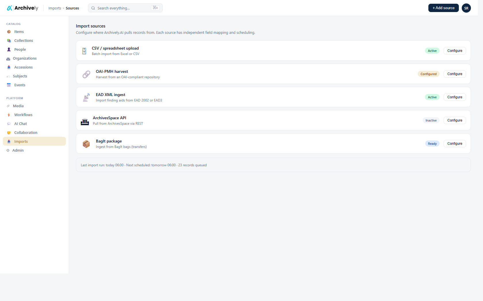 Import source configuration