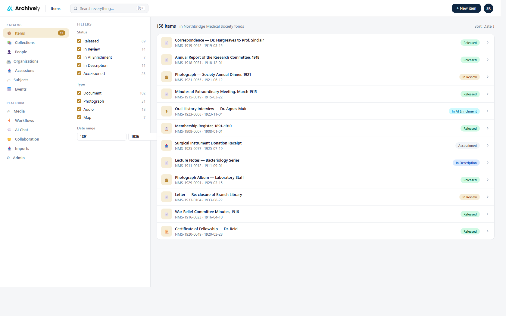 Search and filter catalog items