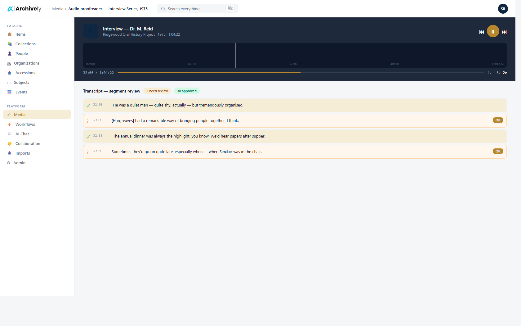 Audio proofreader full-viewport view