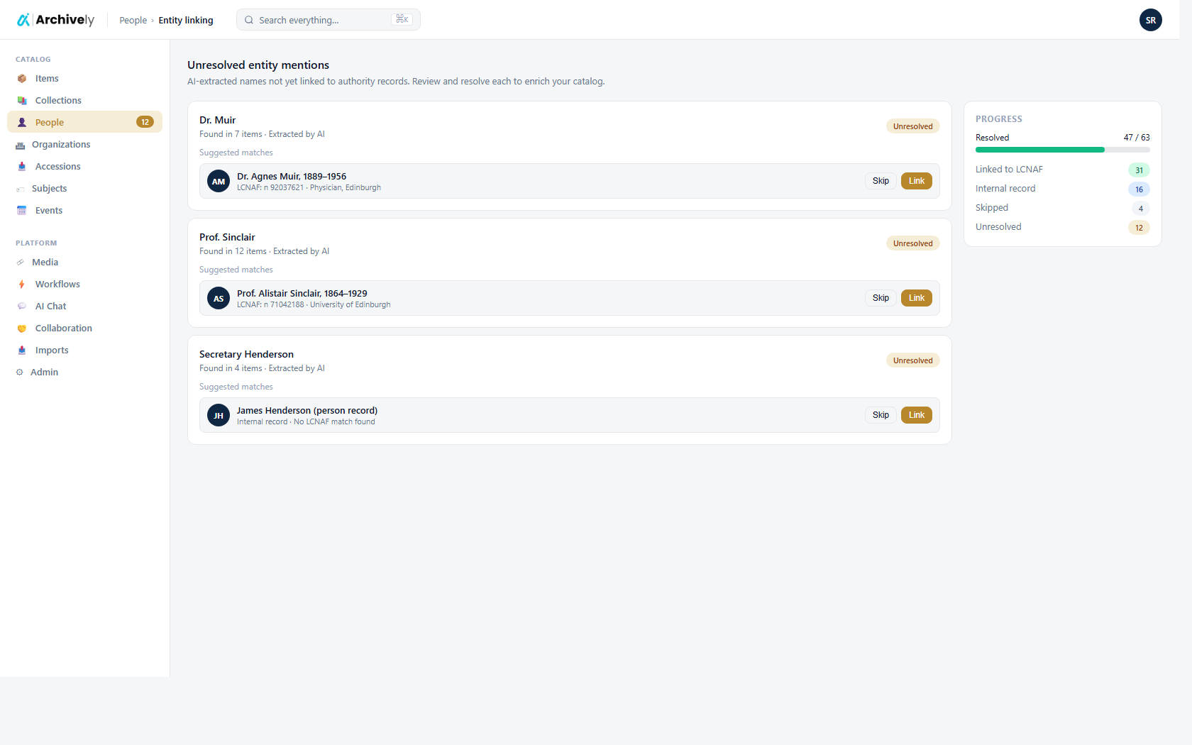 Entity linking inbox