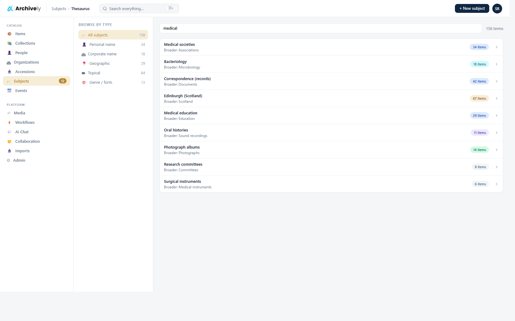 Subject thesaurus view