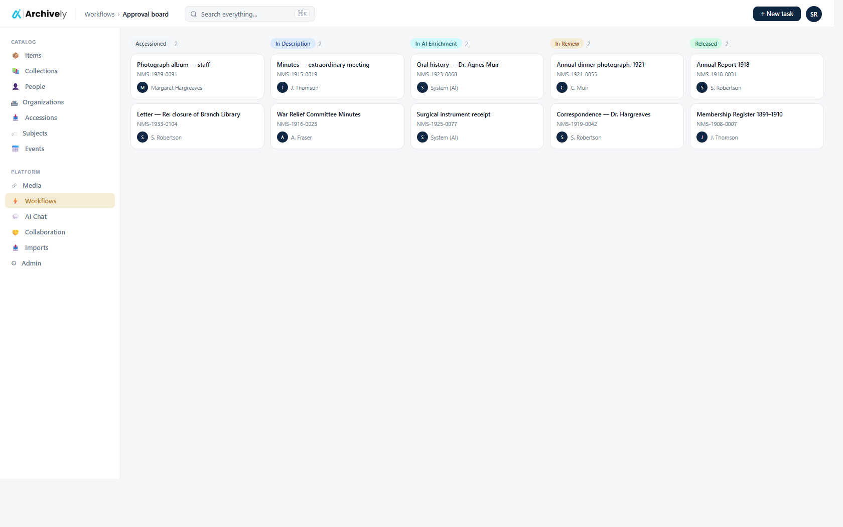 Approval workflow board