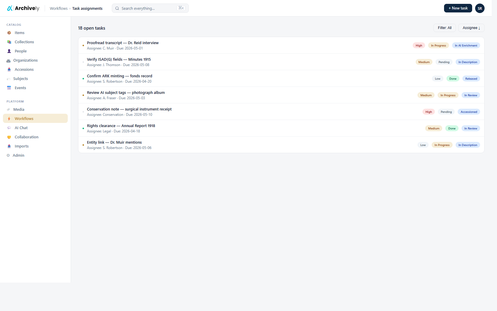 Task assignments
